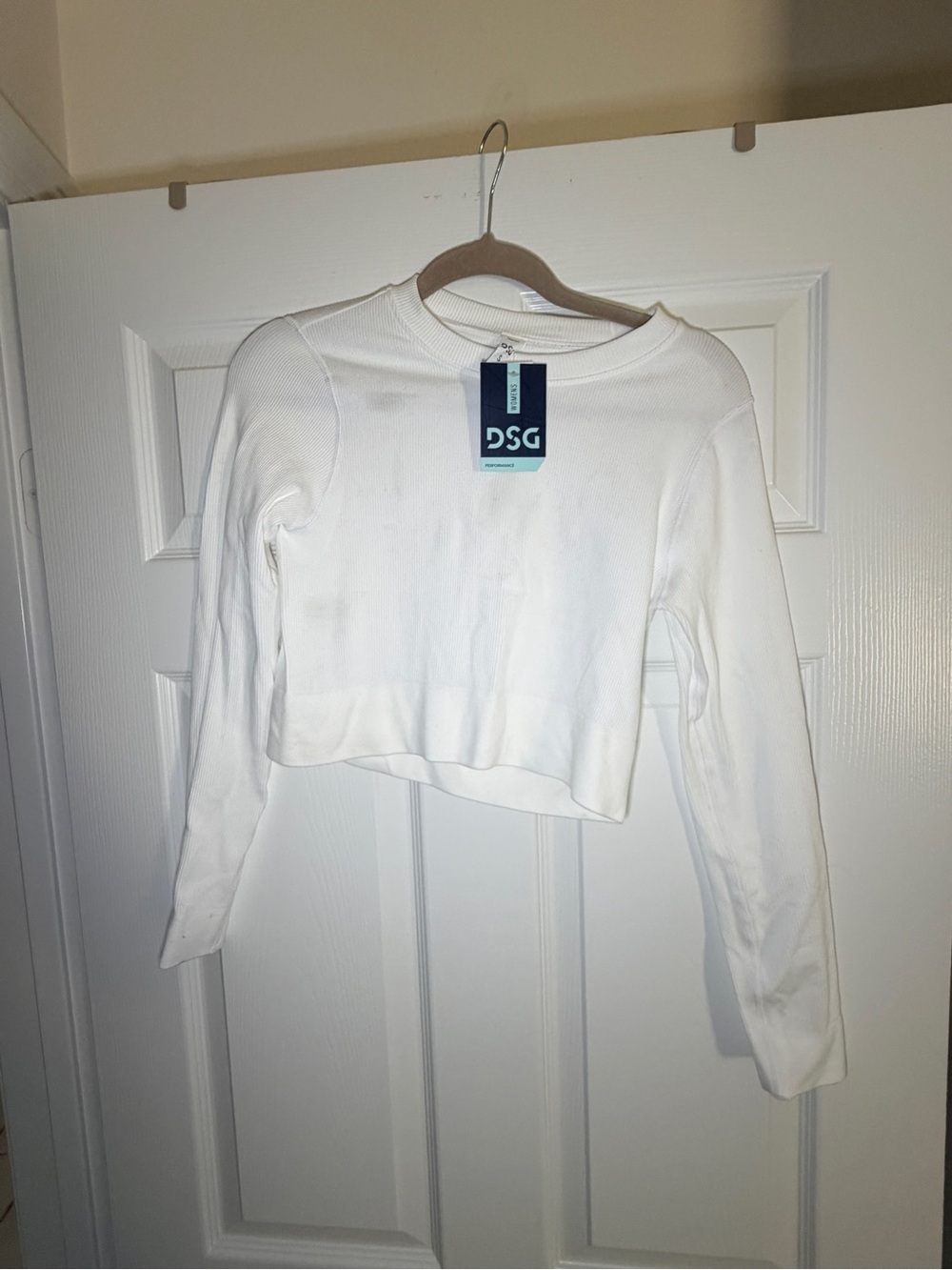 DSG White Ribbed Cropped Long-Sleeve Top + black one is free!